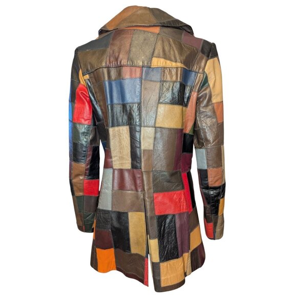 La Vogue Patchwork Leather Jacket Vintage Women Size 10 Multi-Colored 3/4 Length - Picture 5 of 10
